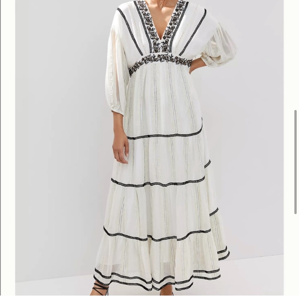 Anthropologie Verb by Pallavi Singhee White Embellished Maxi Dress